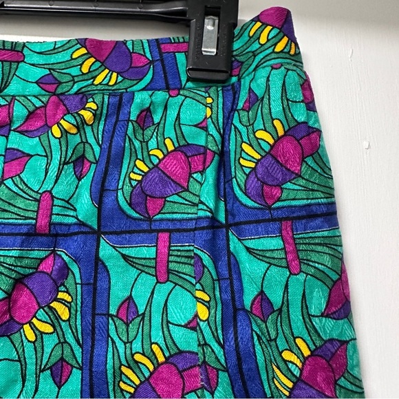 Vintage Doncaster Green Floral Print Pleated Midi Skirt Women’s Size 14 Retro - Picture 4 of 16